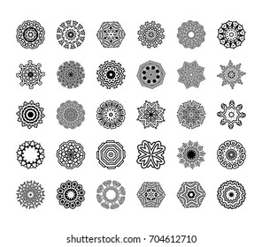 Vector geometric circular ornament set. Doodle art for coloring book. Round geometric ornaments set. Vector set mandalas. 