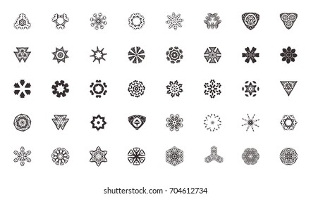 Vector geometric circular ornament set. Doodle art for coloring book. Round geometric ornaments set. Vector set mandalas. 
