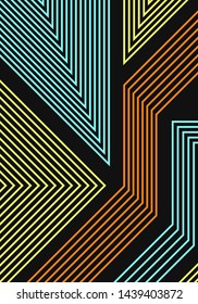 vector geometric color lines pattern on black background for brochure banner and publication