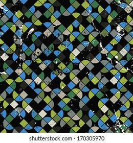 Vector geometric colorful abstract seamless pattern, worn contrast canvas.