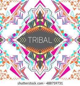 Vector geometric colorful background. Card template for business and invitation. Ethnic, tribal, aztec style