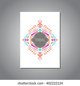 Vector geometric colorful brochure template for business and invitation. Ethnic, tribal, aztec style. A4 layout format. Modern ethno ikat pattern 