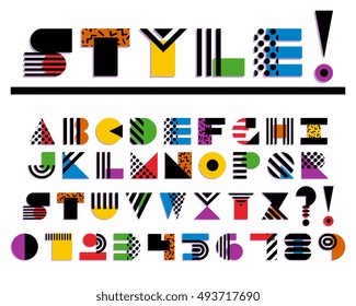 Vector Geometric Colorful Font Isolated. 90s 80s Style