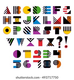 Vector Geometric Colorful Font Isolated. 90s 80s Style