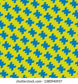 Vector geometric colorful seamless pattern in traditional style. Bright blue and lime green color. Abstract ornament texture with diagonal scattered shapes. Background in 1980 - 1990's fashion style
