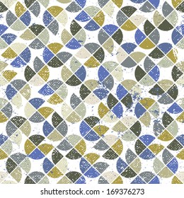 Vector geometric colorful textile abstract seamless pattern, spherical spring mosaic canvas with white outline. 