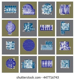 Vector geometric compositions set, abstract graphic arts collection.