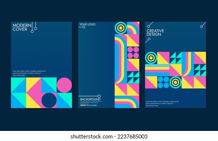 vector Geometric Cover in blue color. Abstract swiss bauhaus Shapes Composition. Applicable for Banners, Placards, Posters, Flyers