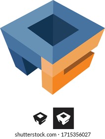 Vector Geometric Cube, PC letters logotype.