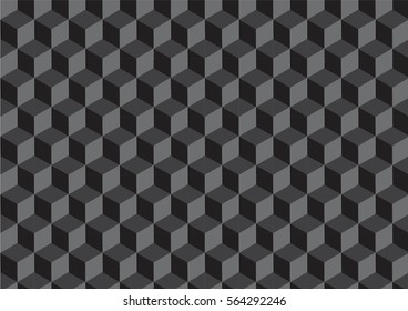 Vector geometric cubes pattern, black seamless background
