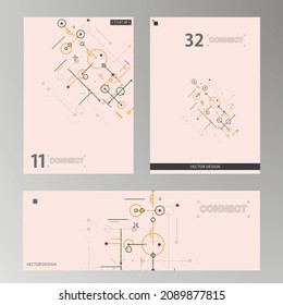 Vector geometric data design. Circles dots lines connecting in abstract pattern. Modern minimal style. Cover brochure concept