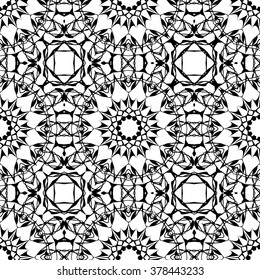 Vector geometric decorative ornamental contour background. Zentangle seamless black and white pattern