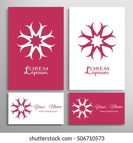 Vector geometric design element for logo, icon, label, emblem. Business cards set with mandala round ethnic motif. Isolated floral pattern, stylized lotus flower, ornamental sign symbol