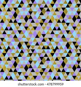 Vector geometric design with gold, black triangles seamless pattern. 