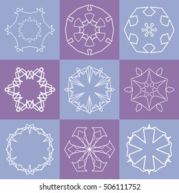 Vector geometric elements collection for business logo, icon, label, emblem. Creative idea sign, brand identity. Ornamental mandala symbols set. Line geometrical floral shape, stylized flower, star.