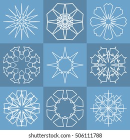 Vector geometric elements collection for business logo, icon, label, emblem. Creative idea sign, brand identity. Ornamental mandala symbols set. Line geometrical floral shape, stylized flower, star.