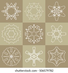 Vector geometric elements collection for business logo, icon and label emblems. Creative idea brand identity signs. Ornamental mandala symbol set. Line geometrical floral shape of stylized flower or star