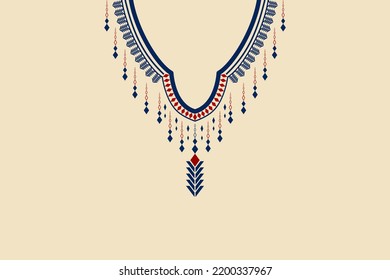Vector - Geometric ethnic oriental pattern of necklace, collar. Blue and red on light brown color. Can be use for fashion, fabric, print, paint, clothing.