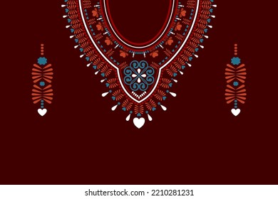 Vector - Geometric ethnic oriental pattern of necklace, collar, pendant. Red, blue and white color. Can be use for fashion, fabric, print, handcraft, clothing, jewelry.