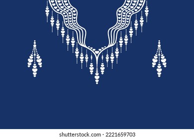 Vector - Geometric Ethnic Oriental Pattern Of Necklace, Collar, Earring. White And Dark Blue Color. Can Be Use For Fashion, Fabric, Print, Handcraft, Clothing, Jewelry, Gems.