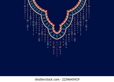Vector - Geometric ethnic oriental pattern of necklace, collar. Orange, blue, white color. Can be use for fashion, fabric, print, handcraft, clothing, jewelry, gems.