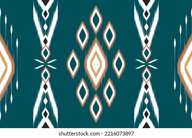 Vector Geometric ethnic oriental traditional concept with yarn white orange black flower on the dark green screen, Design for background