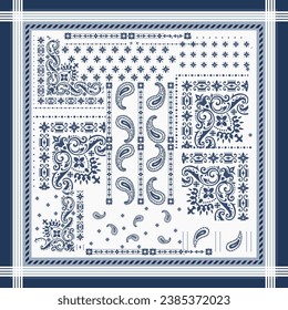 Vector geometric ethnic scarf pattern design in navy colors