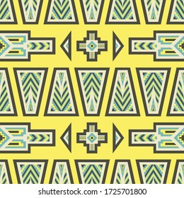 vector geometric ethnic seamless pattern on yellow