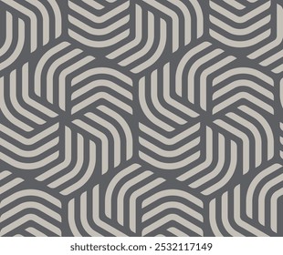 Vector geometric fabric waves seamless texture. Grey colour background.