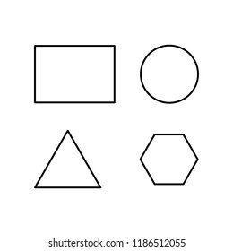 Vector geometric figures. Outline style Rectangle circular equilateral triangle and Regular Hexagon figures set. 