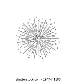 Vector geometric firework icon, black outline illustration isolated on white backgrkound.