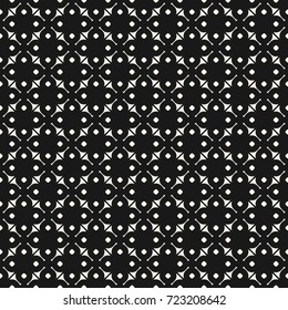 Vector geometric floral ornamental pattern. Abstract seamless black and white texture. Simple monochrome ornament background, small shapes, repeat tiles. Dark design for decoration, fabric, textile 