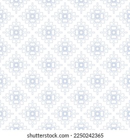 Vector geometric floral pattern. Elegant abstract white and blue ornament texture with flower silhouettes, linear shapes, petals, leaves. Halftone line style. Stylish minimal background. Repeat design