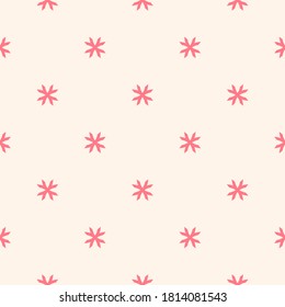 Vector geometric floral pattern. Minimal seamless texture. Abstract ornament with small flower shapes, crosses. Elegant red and white background. Repeat design for decor, wallpaper, textile, fabric