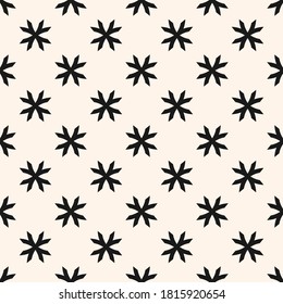 Vector geometric floral pattern. Ornamental seamless texture in traditional ethnic style. Abstract monochrome ornament with flower shapes, crosses. Elegant black and white background. Repeat design