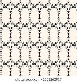 Padrão floral geométrico vetorial. Textura sem costura ornamental em estilo étnico tradicional. Ornamento monocromático abstrato com formas de flores.