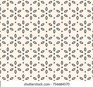 Vector geometric floral pattern. Ornamental seamless texture in traditional ethnic style. Abstract monochrome ornament with flower shapes in regular grid. Elegant black and white repeat background