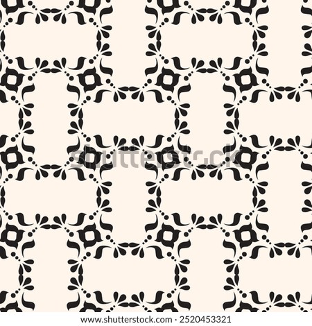 Vector geometric floral pattern. Ornamental seamless texture in traditional ethnic style. Abstract monochrome ornament with flower shapes.