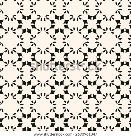 Vector geometric floral pattern. Ornamental seamless texture in traditional ethnic style. Abstract monochrome ornament with flower shapes.
