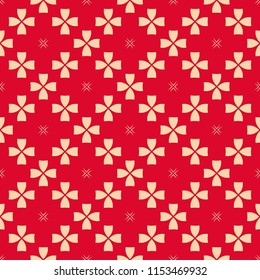 Vector geometric floral seamless pattern in red and beige colors. Asian style ornament. Abstract background texture with small flowers. Elegant festive design for decor, fabric, wrapping, wallpaper