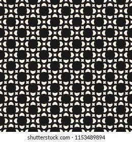 Vector geometric floral seamless pattern. Abstract minimalist black and white ornament texture. Simple dark monochrome background with small flower shapes, squares. Repeat design for prints, decor