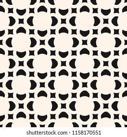 Vector geometric floral seamless pattern. Elegant minimal black and white ornament. Abstract monochrome background texture with flower shapes, circles, squares. Repeat design for print, textile, decor
