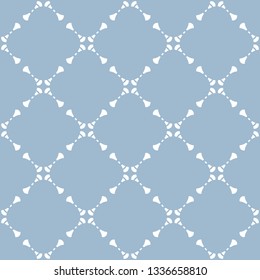 Vector geometric floral seamless pattern with delicate grid, net, mesh, lattice, flower shapes. Subtle abstract light blue and white background. Elegant ornament texture.  Minimal repeatable design