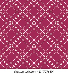 Vector geometric floral seamless pattern with delicate grid, net, lattice, lace, flower shapes. Subtle abstract burgundy and beige background. Elegant minimal ornament texture. Festive repeat design