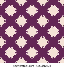 Vector geometric floral seamless pattern. Simple ornamental texture. Abstract purple and white graphic background. Elegant ornament with small flower silhouettes, crosses. Repeat design for decor