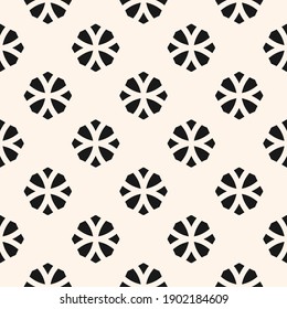Vector geometric floral seamless pattern. Simple monochrome ornament with flower silhouettes, diamonds. Abstract ornamental black and white background. Repeat design for decor, print, wallpaper, cloth