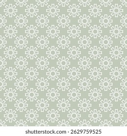 Vector geometric floral seamless pattern. Simple elegant background with small outline flowers. Subtle minimalist texture. Delicate light green ornament. Repeated design for decor, print, wallpaper