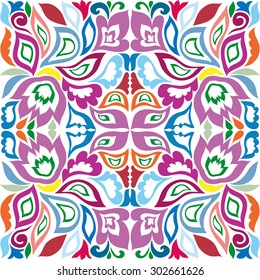 Vector geometric and floral seamless pattern, colorful abstract background with hand drawn repeating texture. Tribal ethnic arabic indian ornament
