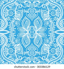 Vector geometric and floral seamless pattern, colorful abstract background with hand drawn repeating texture. Tribal ethnic arabic Indian ornament