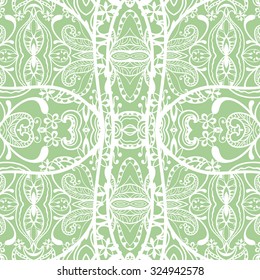 Vector geometric and floral seamless pattern, tribal ethnic arabic indian ornament. Colorful abstract background with hand drawn sketchy repeating texture. 